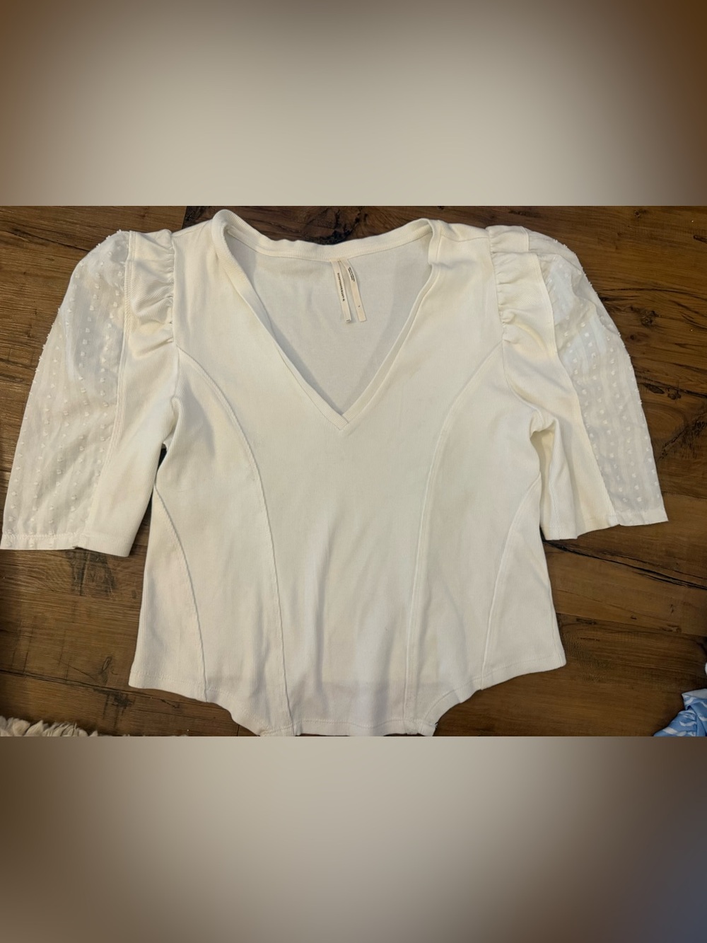 Anthropologie Cream V-Neck Puff Sleeve Blouse